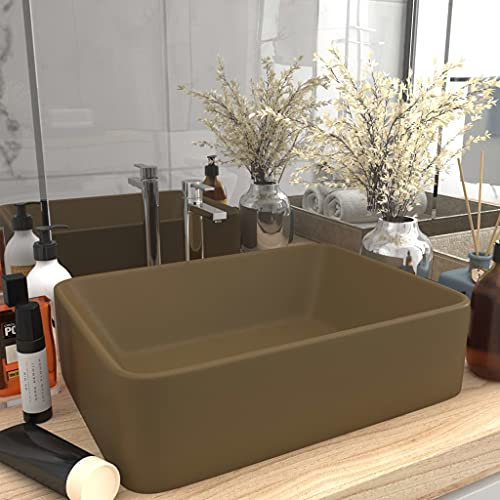 HIGSOSE 41x30x12 cm Lavandino Luxury in Ceramica Crema Opaco Lavatoio da Esterno Lavabo da Esterno Lavatoio Ceramica Lavandino da Appoggio Arredo Bagno Lavabo Appoggio Lavabo da Appoggio