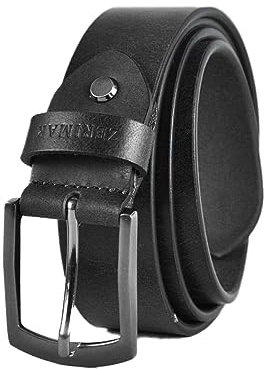 Zerimar Herrbälte kohud | 34 mm brett | Herrbälte läder | Bälte för män spänne | Läderbälte |, Svart, 130