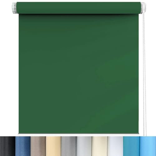 Fensterrollo innen Ohne Bohren Klemmfix 120 x 230 cm Sichtschutz und Sonnenschutz, Blickdichtes Seitenzugrollo mit Verstellbarer Kette für Fenster und Türen, Dunkelgrün