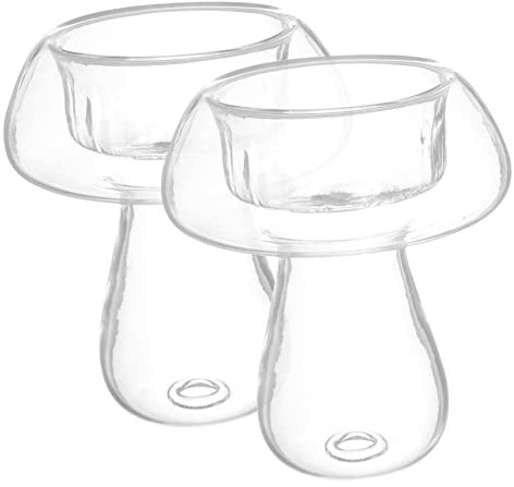 DECHOUS 2 Pcs Mushroom Shaped Glass Candle Holder Decorative Table Candlestick Holder Ornaments for Party Wedding Home Decor