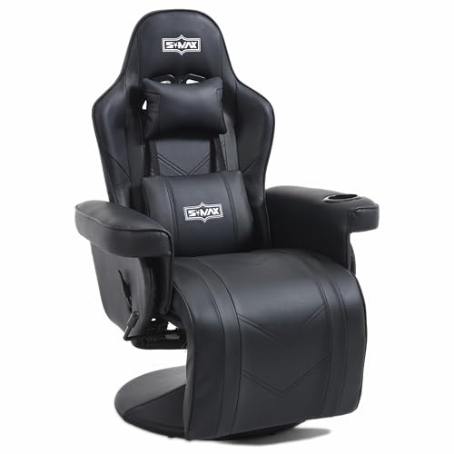 S*MAX Gaming Recliner Chair Height Adjustable Ergonomic High Back Wide Lumbar Support Swivel PU Leather Cup Holder Adjustable Backrest Footrest Gaming Chair for Adults Black X Large