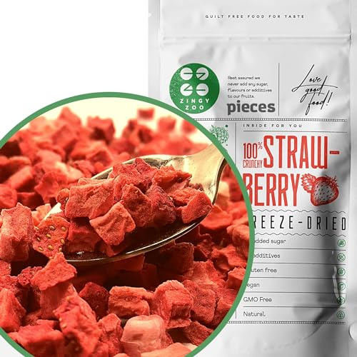 Fresa Liofilizada Cubos Grandes 100g | 100% Fresa Deshidratada Fruta Liofilizada | Vegana Cruda | Freeze Dried Fruit Sin Azucar Fresas Fruta Escarchada | Strawberry Dices ZingyZoo