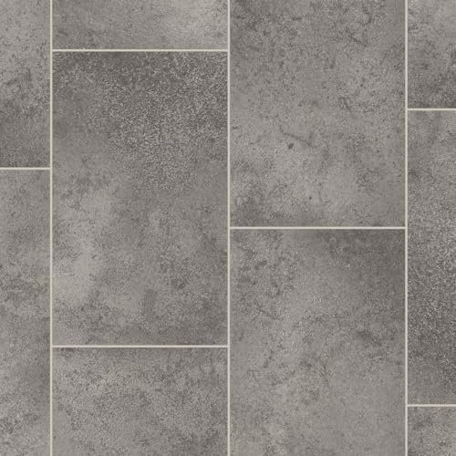 VINYL FLOORING UK Grey Stone Effect Anti-Slip Vinyl Flooring forLivingRoom, Hallways, Kitchen, 2.8mm Thick Cushion Backed Vinyl Sheet, Waterproof Lino Flooring-2m(6'6) X 2m(6'6)-4m²