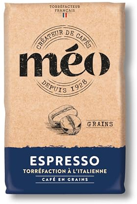 Cafés Méo - Café en Grains Espresso - 6 kg - Intensité 9/10 - Arômes Authentiques et Aromatique - Lot de 6 x 1 kg
