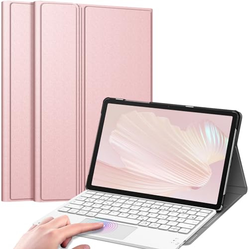 FINTIE Tastatur Hülle für Samsung Galaxy Tab A11+ Plus/Tab A9+ Plus 11 Zoll | Magnetisch Abnehmbare Bluetooth Tastatur mit Touchpad, Deutsches QWERTZ-Layout, Verstellbarer Ständer, Roségold