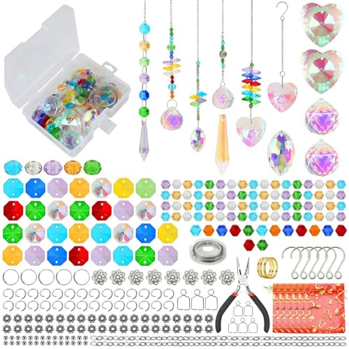 Sonnenfänger Bastelset, 460 Stück Kristall Windspiel, DIY Hängender Lichtfänger Handwerk, Deko Anhänger, Fensterdeko Hängend für Garten Outdoor Deko