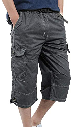 YAOBAOLE Shorts Cargo Homme 3/4 Shorts de Travail Homme Lége Bermuda Coton Hommes Été avec Multi-Poches Gris Foncé XL