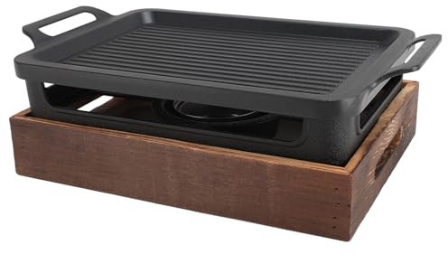 Parrilla Portátil para Barbacoa, Base de Madera, Mesa de Cocina Interior y Exterior, para Camping y Picnic