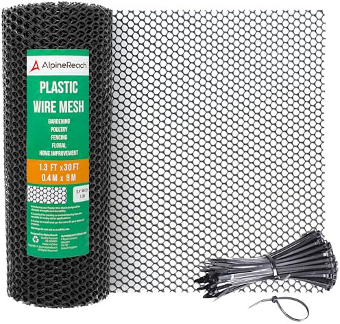 AlpineReach Plastic Wire Mesh 0.4m x 9m Fence Roll with Cable Ties - Ideal for Poultry, Dogs, Rabbit Barrier & Gardening, Durable Chicken Mesh, Versatile Rigid Fencing & Netting, Black