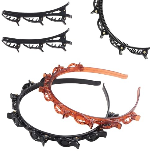 KingYH 2 Stück Haarreif mit Klammern und 2 Haarhalter Hair Twister Haarreifen Bangs Hairstyle Hairpin Doppelknall Haarnadel Frisurenhilfe Haarreif Rutschfeste für Frauen und Mädchen-Schwarz und Braun