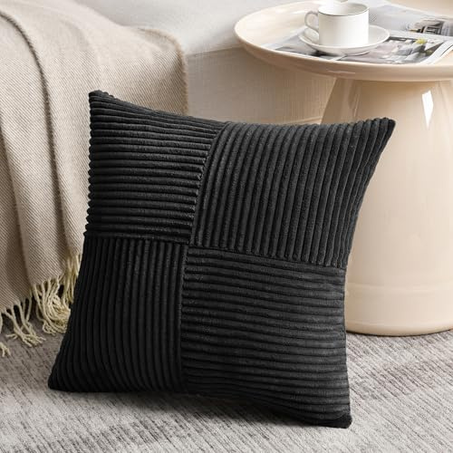 FDTERN 1 Stück Schwarz Kissenbezug 80x80 cm Weich Kordsamt Kissenbezüge Kissenhülle Dekokissenbezug Sofakissen Dekokissen Boho Deko für Sofa Schlafzimmer Wohnzimmer Balkon (Ohne Kissenfüllung)