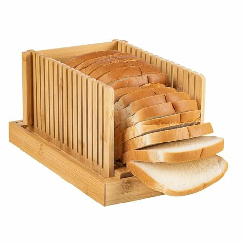 Kabalo Bamboo Bread Slicer Board Loaf Guided Cutting Size Wooden Holder Foldable