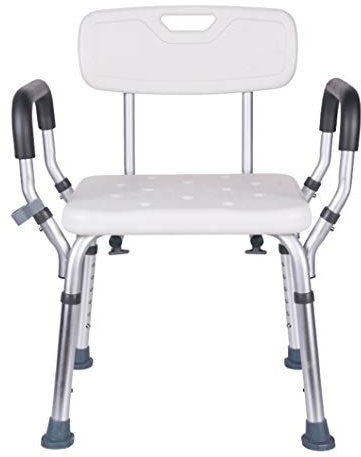 Sedia da doccia con braccioli e schienale, panca da doccia per impieghi gravosi, sedile da bagno, sgabello da bagno per anziani, disabili, disabili, vasca da bagno, doccia, altezza regolabile, bianc