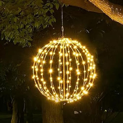 Indoor Outdoor Light up Spheres,Outdoor LED Light Ball,Christmas Ball Lights Sphere,Foldable Hanging Metal Ball Lights,Fairy Lights for Patio Tree Gazebo Decor,Christmas Decorations (Warm, 30cm)