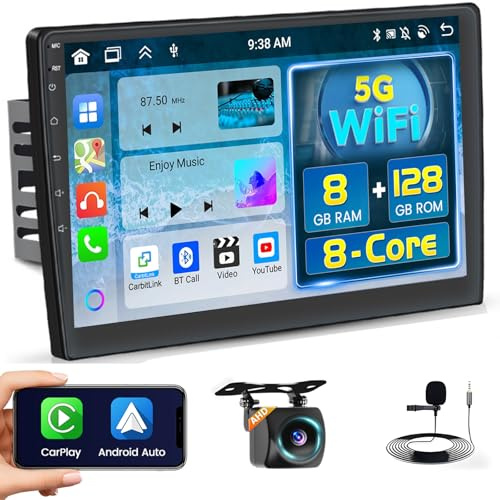 Fuluku 8 Core 6+128G Android 2 Din Autoradio Senza Fili Carplay Android Auto Mirror Link, 9 IPS Schermo Tattile Stereo Radio 2 Din Bluetooth/GPS/Telecamera di Backup/FM/WiFi/SWC/32EQ/DSP