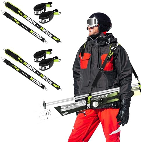 BOOSTEADY 2PCS Sangle de Transport de Ski et de Bâtons, Porte-Épaule Réglable avec Bandoulière Rembourrée, Sangle de Ski avec Boucle en Métal & Crochet Pivotant, Sangle Baton de Ski pour Porte-Skis