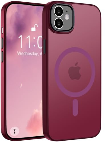 Andwing für iPhone 11 Hülle Magnetisch Lilarot | [Kompatibel mit MagSafe] Matt Anti-Fingerprint Schutzhülle – Stoßfest Militärstandard,Ultradünn & rutschfest für iPhone 11