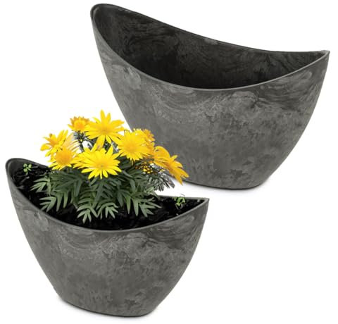 matches21 HOME & HOBBY Set di 2 ciotole ovali per piante da esterno, 1 x 20 cm, 1 x 24 cm, colore: nero