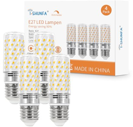 I-SHUNFA 7W Dimmable E27 Ampoules LED Maïs,4000K Blanc naturel,Remplace 70W Lampe Halogène,1000Lm A60 Edison épi de maïs Ampoule E27 à économie d'énergie avec 360° Angle de Rayonnement,4 pièces