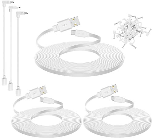 Smays 3-Pack 10 ft Micro USB Extension Cable Compatible with Wyze Cam v4, Wyze Cam Pan v3, Yi Cam, Nest Cam, Blink Mini Security Camera, Long Flat Power Cord, White