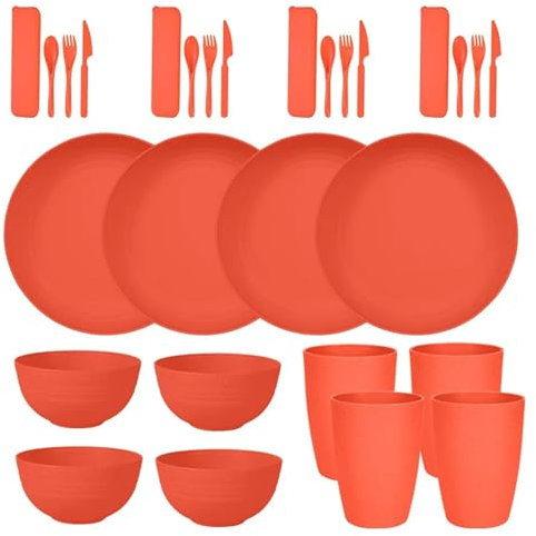 ZIHDKE Set di Stoviglie Set da tavola da 16 Pezzi in Ceramica Vintage con Piatto da Portata e da Dessert, Ciotola, Tazza, Set da tavola in Ceramica(Red)