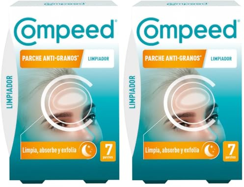 COMPEED Parche Anti-Granos, Tratamiento Acné, Uso Nocturno, Limpia, Absorbe y Exfolia, 7 uds. (Paquete de 2)