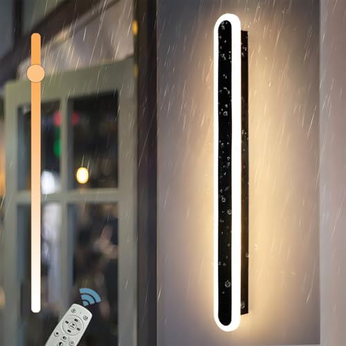 ZTWLEED 12W/60CM Wandleuchte Aussen LED Lange Wandlampe mit Fernbedienung | Moderne Wasserdicht Ip65 Wandleuchte,Dimmbar 10-100%, 3000K-6000K,,für Villa Garten Korridor Außenbalkon,110-240V,Schwarz