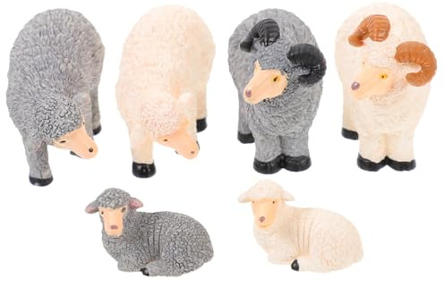 Gatuida 6pièces Figurines De Moutons Miniatures Résine Décorations pour Jardin Et Bureau Set De Petits Animaux