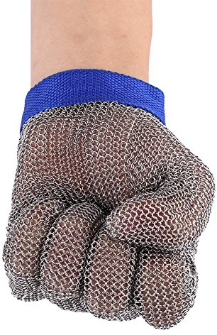 PODSJD Guante anticorte de malla acero inoxidable 304, talla única y banda ajustable - Alta protección nivel 5, cómodo y seguro para carniceros y pescaderos