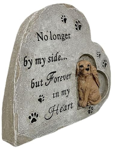 BESTonZON Herzförmiger Hund Gedenkstein aus Widerstandsfähigem Resin Wetterfester Haustier Grabstein für Garten Personalisierbarer Hundekopf Memorial Ornament Langlebiger Tier Gedenkstein