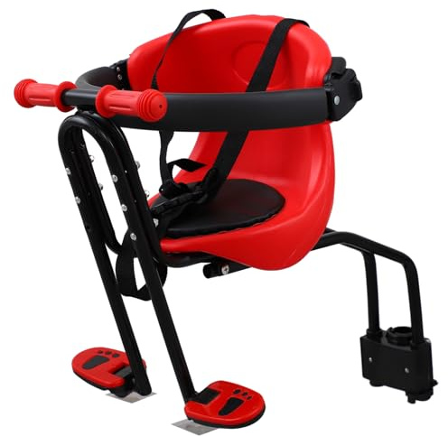 GRIRIW Kinderfahrradsitz Vorne Rot mit Sicherheitsgurt Stabiler Bike Carrier für Mountainbike Einfach zu Montierender Komfortabler für Junge Mädchen und Kleinkinder