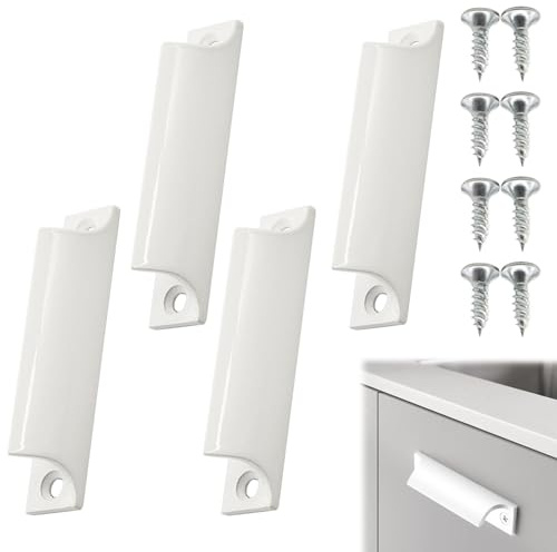 PacuM 4 Pièces Poignee de Porte Exterieur Blanc Con 8 Vis Assorties Poignée de Porte Extérieure Alliage D'Aluminium Poignée Extérieure Résistant Intempéries pour Fenêtres Tiroirs D'armoires