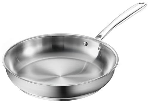 Redchef Bratpfanne 28 cm, Edelstahlpfanne unbeschichtet mit genieteter Griff, Edelstahl, Induktionsgeeignet, langlebig, Backofenfest, Spülmaschinenfest, für alle Herdarten geeignet