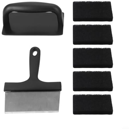 Kit de limpieza de plancha con raspador de acero inoxidable y cepillo compuesto para parrillas planas, sartenes y superficies de cocción de acero inoxidable