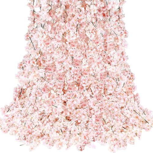 HIULLEN 6 Stück Künstliche Kirschblüten Girlande, 180cm Künstliche Blumengirlande Deko, Blumengirlande Rosa Kunstblumen, Blumenranken Künstlich für Hochzeit, Party, Haus, Garten Dekoration