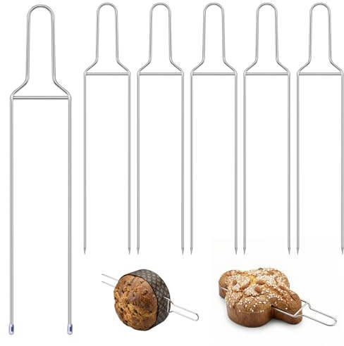 Hotop 5 Pezzi Spillone per Panettone Colomba Pasquale 1.5 kg 40 cm Acciaio Inox Forchetta di Raffreddamento Capovolt Anti-Cedimento Aghi per Lievitati Facile da Usare Casa e Pasticceria