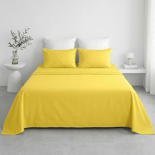 Ruggeri Set Lenzuola Completo Letto Matrimoniale, Microfibra, Giallo | Set Lenzuola Alta Qualità Certificato Oeko-Tex, Lenzuolo con Angoli 170x200 cm, Lenzuolo Piatto 240x280 cm, 2 Federe 50x80 cm