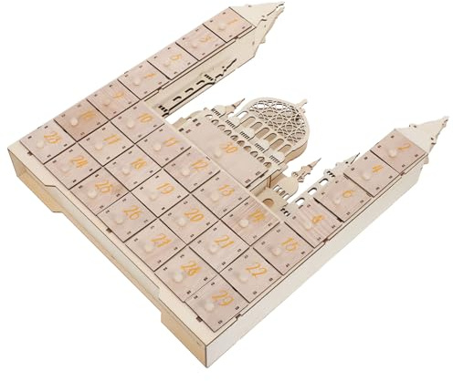 FONDOTIN Calendrier de L'avent en Bois pour L'aïd Ramadan, Compte à Rebours de 30 Jours avec Tiroirs à Remplir, Décoration Festive Islamique pour Maison, Accessoire Éducatif et Familial