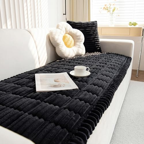 GKXLH Neu Dicke rutschfest Sofa überzug 2 3 4 Sitzer (Schwarz,90x210cm/1PC) | Weich Cord Couch überzug, Universal Sofabezug Waschbare, Sofa Cover für Hunde Haustiere, Ledersofaschoner für das Wohnzimmer