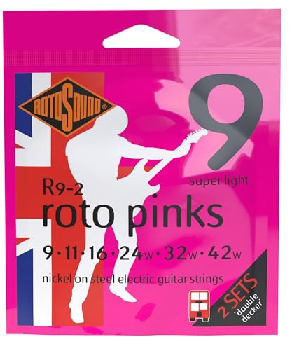 Rotosound Saiten für E-Gitarre Roto Nickel plated 2 Satz PINKS R9-2 Super Light 9-42
