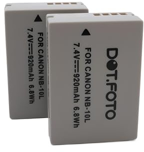 2 x Dot.Foto NB-10L Premium 7.4v / 920mAh Batterie Rechargeable pour Canon PowerShot G1 X, G3 X, G15, G16, SX40 HS, SX50 HS, SX60 HS