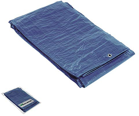 Lona Impermeable Reforzada 6x10 Metros (Aproximadamente) con Ojetes Metálicos, Lona de Protección Duradera, Color Azul.