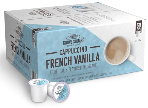 Grove Square Cappuccino Pods, French Vanilla, Single Serve, 50 Count (Pack of 1) - Packaging May Vary