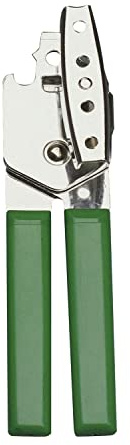 Amig - Abrelatas de Tenaza con Rueda - Abridor Manual para Latas de Conservas o Botes de Alimentos de Acero - Abrebotes de Fácil Manejo - Color plata con mango verde