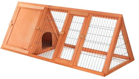 Wiltec Hasenstall in Dreiecksform, 118 x 50 x 45 cm, Kaninchenstall mit Freilauf und Schlafbereich, Kleintierstall aus Fichtenholz, Außengehege mit Türen