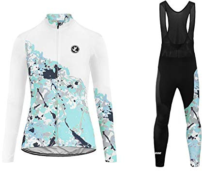 UGLY FROG Damen Radtrikot Set Fahrrad Trikot Langarm + Radhose mit Sitzpolster Fahrradbekleidung MTB Sportanzug Fleecefutter