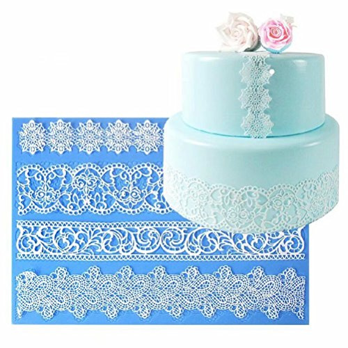 Größe europäischen Vier Form Blume Kollektionen Lace Border Form Fondant Kuchen Spitze Form Silikon Matte Kuchen Dekoration Backen Werkzeug Küche Bakeware Zubehör – 39,5 x 27.3 cm