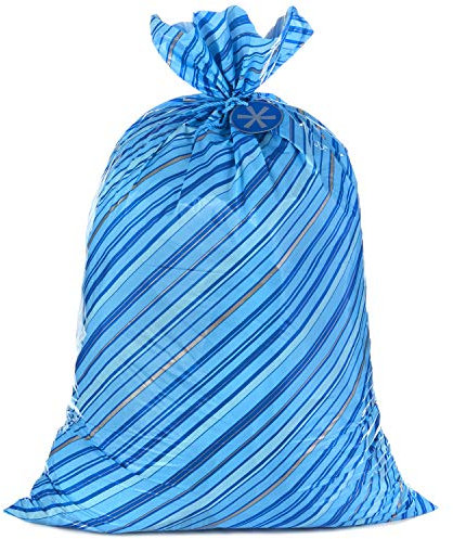 Hallmark 142,2 cm große Geschenktüte aus Kunststoff (blaue Streifen mit Geschenkanhänger) für Chanukka, Weihnachten, Vatertag, Geburtstag, Abschlussfeiern, Babypartys