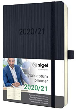 SIGEL C2106 Terminplaner Wochenkalender 2020/2021, 18 Monate, ca. A5, schwarzes Softcover, mit vielen Extras, Conceptum - weitere Modelle
