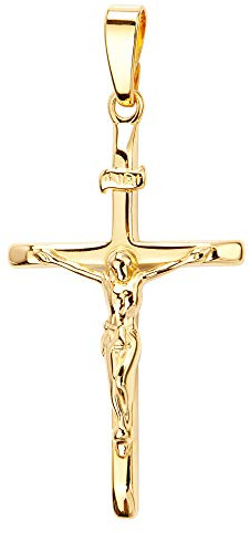 JEVELION Kreuz-Anhänger Gold-Kreuz Jesus Christus mit INRI-Gravur für Damen, Herren und Kinder als Kettenanhänger mit Schmuck-Etui